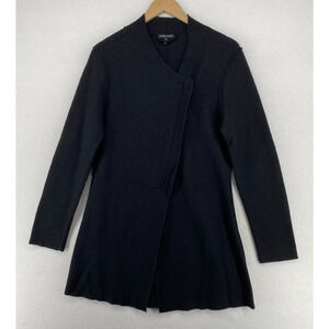 EILEEN FISHER Jacket XS Boiled Merino Wool Mid Length Coat Asymmetric Zip Black